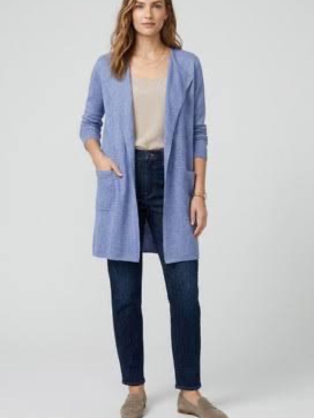 J.Crew Juliette Collarless Linen Blend Knit Blazer Vintage Periwinkle Blue Sz M